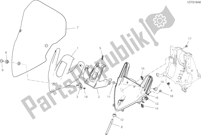 All parts for the Windshield of the Ducati Multistrada 950 S SW Brasil 2020